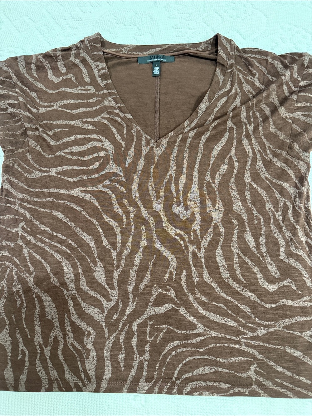 White House Black Market Brown Zebra-Print V-Neck Top